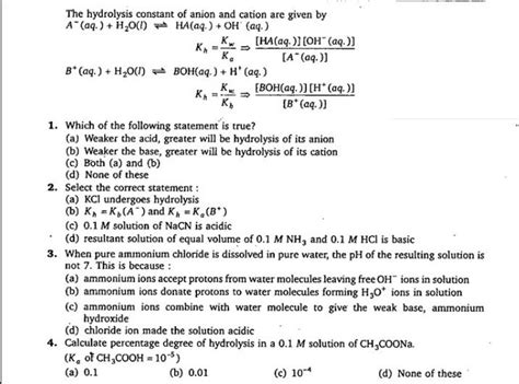 Calculate Percentage Degree Of Hydrolysis In A M Solution Of Ch Coona