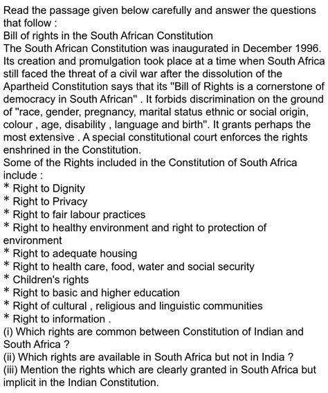 Mention four new rights which the constitution of South Africa has