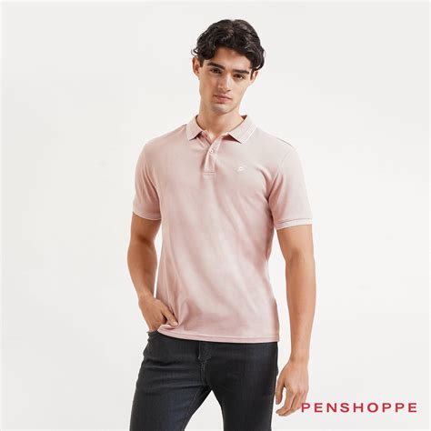 Penshoppe Two Toned Relaxed Fit Polo With Collar Details For Men Blush