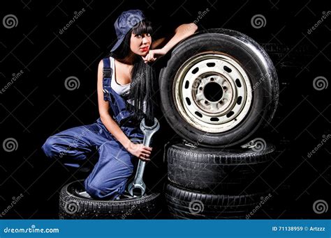 Woman Sitting On A Tires Stock Image Image Of Attractive 71138959