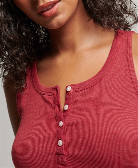 Womens Button Down Vest Top In Richest Red Superdry Uk