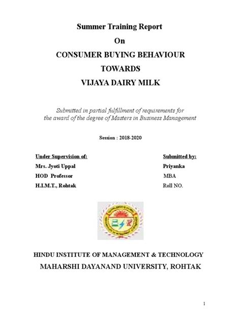 Summer Training Report On Consumer Buying Behaviour Towards Vijaya