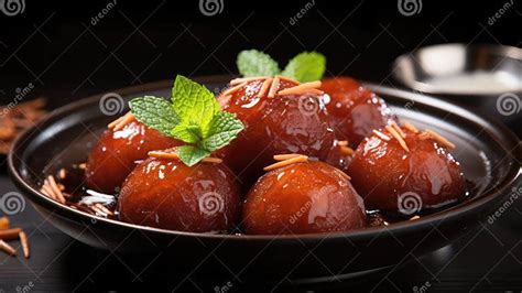 gulab jamun  syrup traditional sweet indian dessert stock photo