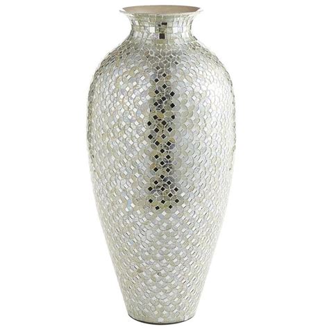 White Silver Mosaic Vase Tall Mosaic Vase Glam Bathroom Vases Decor