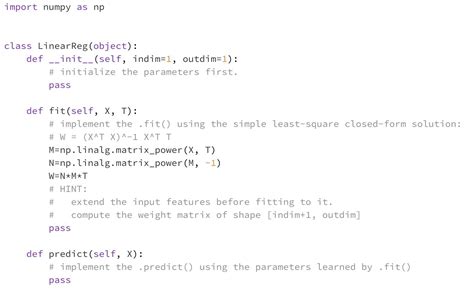 Solved Import Numpy As Np Class Linear Reg Object Def