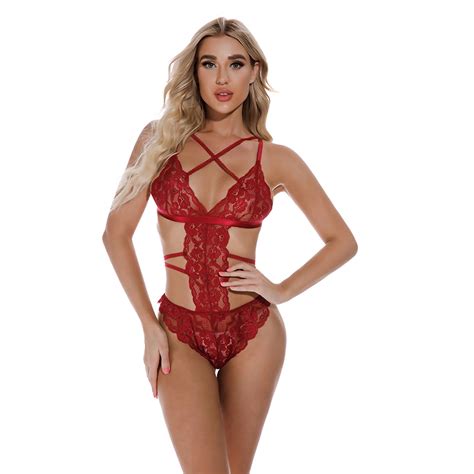 Fengqque Women Sexy Lingerie Lace Babydoll G String Thong Stocking