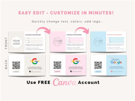 Editable Appointment Reminder Card Google Review Business Card With Qr