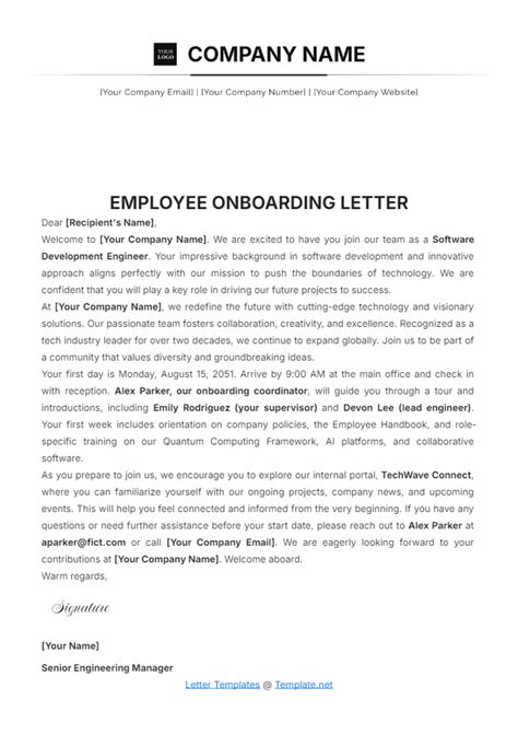 Free Employee Onboarding Letter Template Edit Online And Download