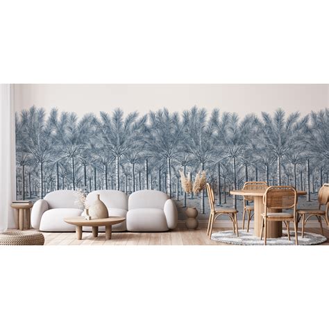 Décor panoramique tropical Palm Grove Mural Bleu Thibaut