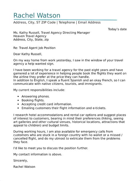 Travel Agent Cover Letter Sample