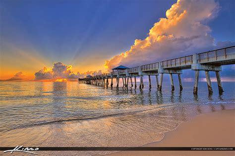 Juno Beach Pier Sunrise Royal Stock Photo