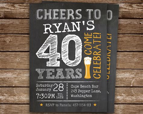 40th Birthday Invitation Man Cheers To 40 Years Birthday Etsy