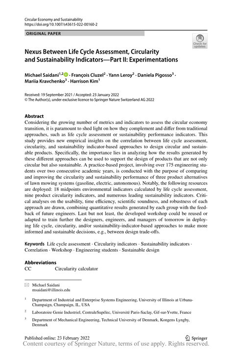 Nexus Between Life Cycle Assessment Circularity And Sustainability