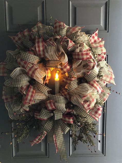 Primitive Rustic Christmas Wreath Country Xmas Front Door Etsy