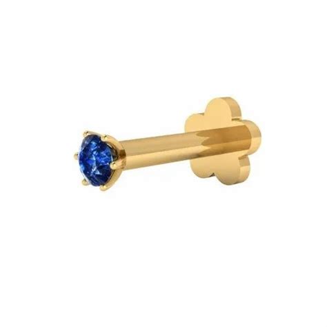 Yellow Gold Gemstone Wedding NP1076 Blue Sapphire Nose Stud At Rs 3000