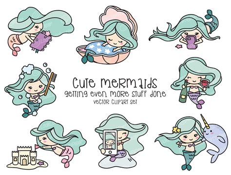 Premium Vector Clipart Kawaii Mermaid Cute Mermaid Clipart Etsy España