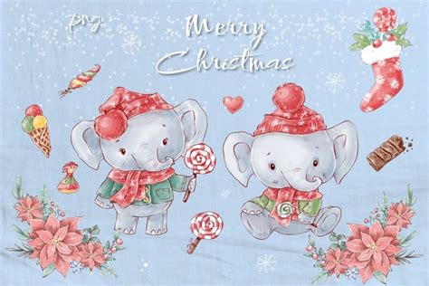 Christmas Elephant clipart set