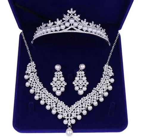 Tocado Tiara Corona Novia Xv A Os Collar Y Aretes Reina Env O Gratis