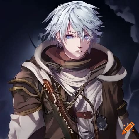 Anime Style Illustration Of A Male Adventurer With Silver Hair And Aura