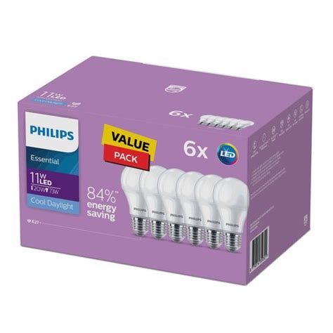 Philips 11w 1250lm A60 Cool Daylight Led E27 Globe 6 Pack Bunnings