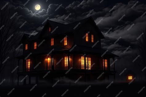 Premium AI Image | A house on a dark night with the moon in the background.