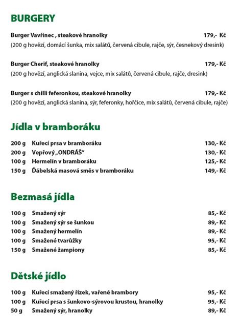 jídelní lístek menu