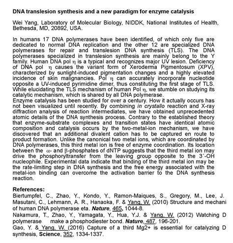 Dna Translesion Synthesis And A New Paradigm For Enzyme Catalysis