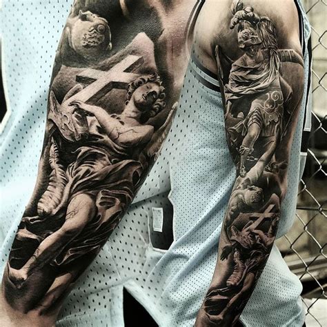 Stunning St Michael Sleeve Tattoo by Benji Roketlauncha