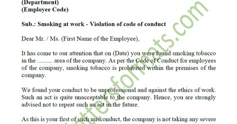 warning letter  employee  smoking  office premises