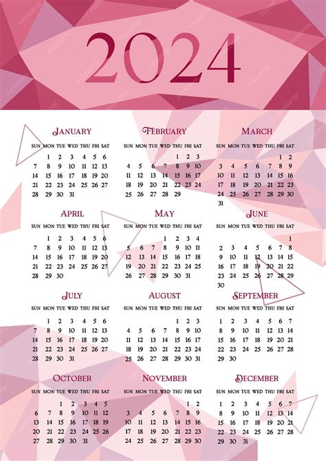 Premium Vector 2024 Calendar Week Starts On Sunday Geometric Low Poly