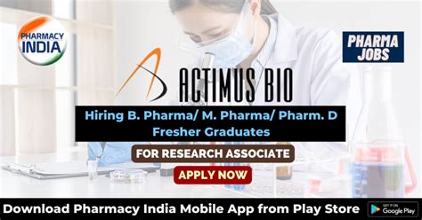 Actimus Bioscience Is Hiring B Pharma M Pharma Pharm D Freshers