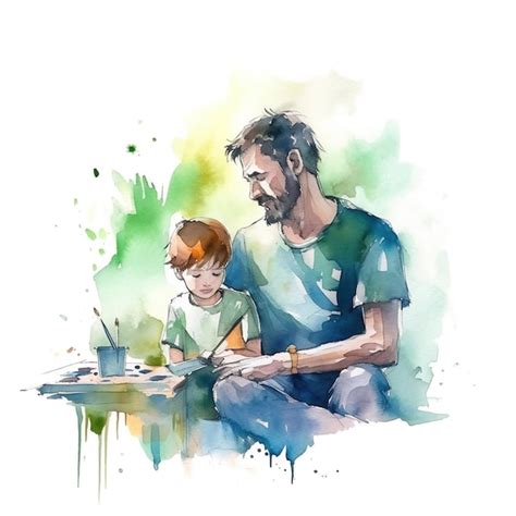 Feliz día del padre e hijo diseño de arte de ilustración de acuarela