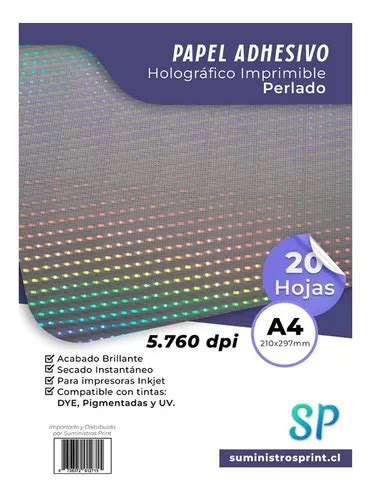 Papel Adhesivo Holográfico Imprimible Perlado A4 X 20 Hojas