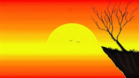 How To Draw Sunset Drawing In Ms Paint Scenery Drawing Ms Paint