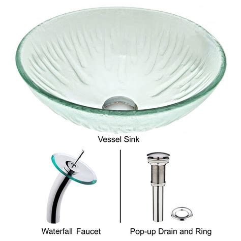 Vigo Icicles Round Tempered Glass Vessel Sink In Clear With Waterfall