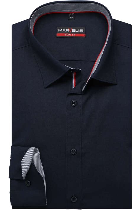 Marvelis Body Fit Hemd navy, Einfarbig | Businesshemden.com
