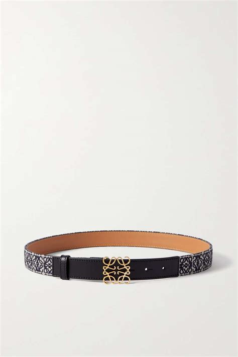 Black Anagram Leather Trimmed Canvas Jacquard Waist Belt Loewe Net