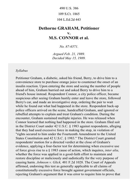 Graham v. Connor, 490 U.S. 386 (1989) | Fourth Amendment To The United ...