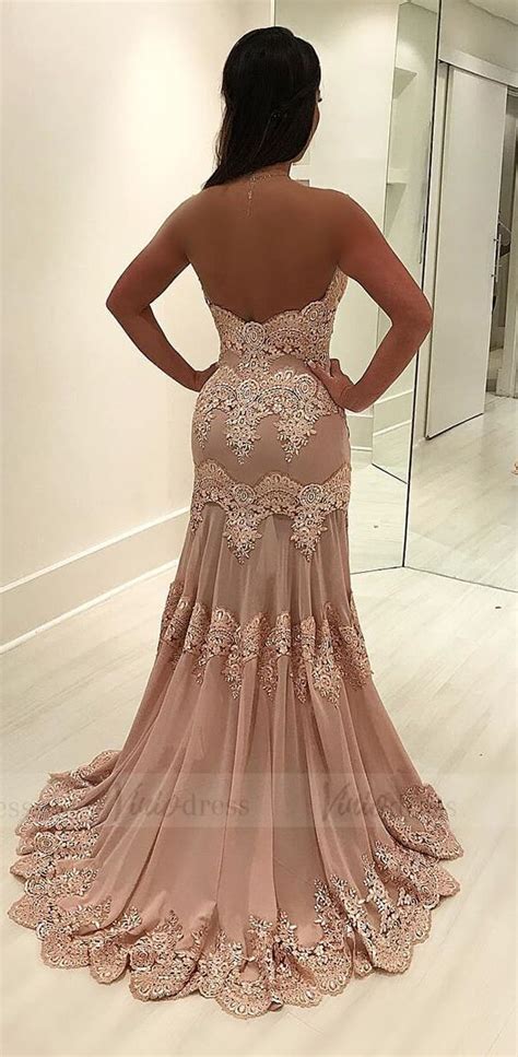 Dusty Rose Strapless Mermaid Lace Formal Dresses For Women Fd