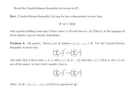 Solved Recall The Cauchy Schwarz Inequality For Vectors In