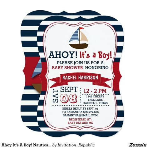 Ahoy It S A Boy Nautical Boat Baby Shower Invites Zazzle Nautical