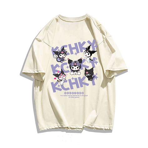 Sanrio Kuromi Pure Cotton Womens O Neck Loose Sweet Casual T Shirt