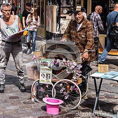 Organ Grinder Musician With Decorated Barrel Organ Hurdy Gurdy