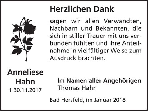 Traueranzeigen Von Anneliese Hahn Trauer Hna De