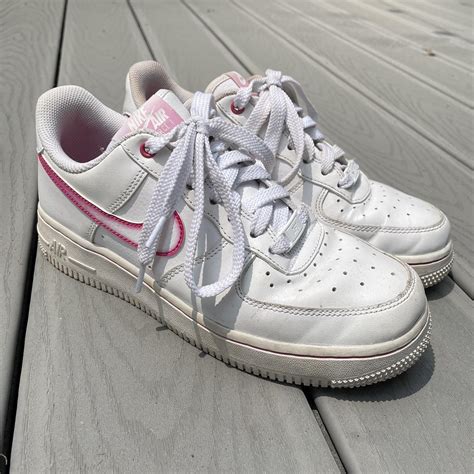 white and pink air force ones!! women's US... - Depop