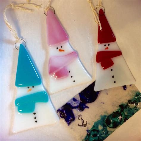 Cute Snowman Handmade Fused Glass Colourful Christmas Decoration