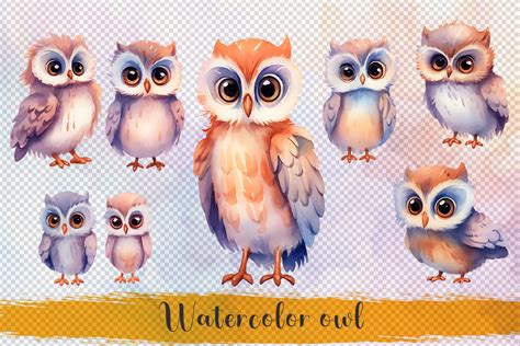 Watercolor Cute Baby Owl Png Graphic by Shahjahangdb · Creative Fabrica