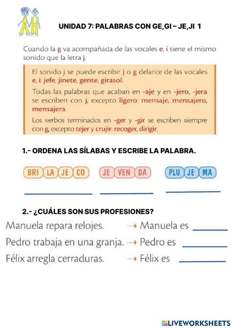 Palabras Con G J Ficha 1 Worksheet Live Worksheets