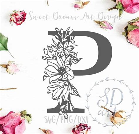 Floral Letter P Svg Monogram Letter Svg Decorative Initial Svg