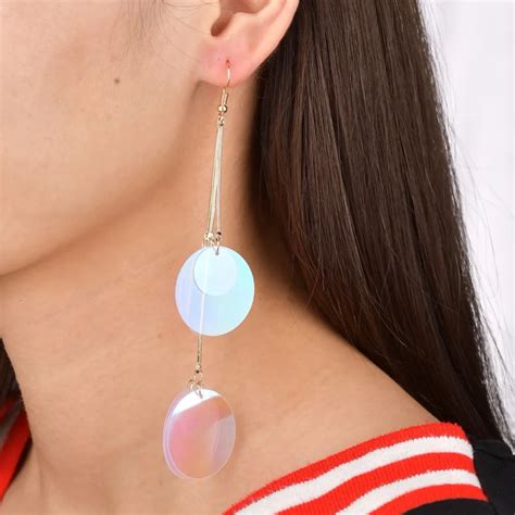 Myelo New Arrival Colorful Sequins Earrings Shiny Round Circle Long